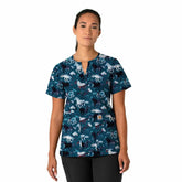 women's force notch neck print scrub top