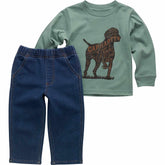 boys' 2-piece long sleeve dog t-shirt & denim pant set (baby)