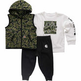 boys' 3-piece camo vest, long-sleeve t-shirt & pant set (baby)