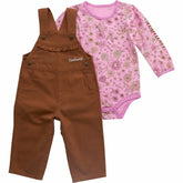 girls' 2-piece long sleeve floral bodysuit & canvas overall set (baby)
