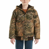 boys' zip-front canvas insulated hooded camo jacket (child/youth)