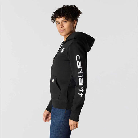 women's relaxed fit midweight logo sleeve graphic hoodie