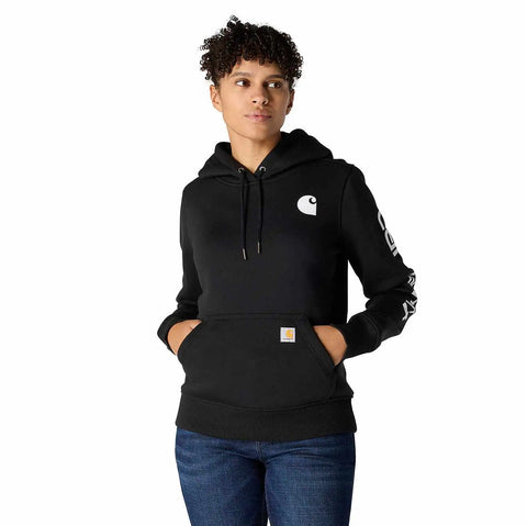 women's relaxed fit midweight logo sleeve graphic hoodie