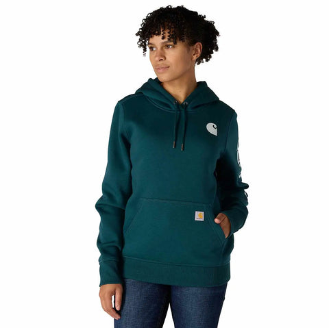 women's relaxed fit midweight logo sleeve graphic hoodie