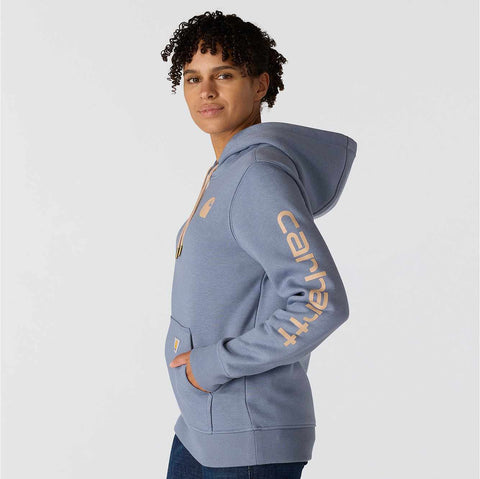 women's relaxed fit midweight logo sleeve graphic hoodie