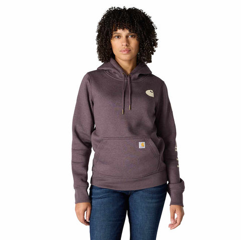 women's relaxed fit midweight logo sleeve graphic hoodie