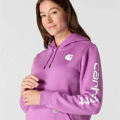 women's relaxed fit midweight logo sleeve graphic hoodie