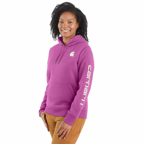women's relaxed fit midweight logo sleeve graphic hoodie