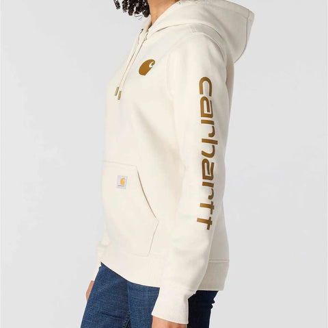 women's relaxed fit midweight logo sleeve graphic hoodie