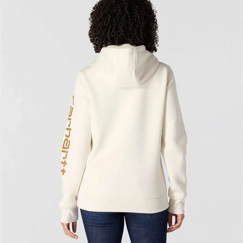 women's relaxed fit midweight logo sleeve graphic hoodie