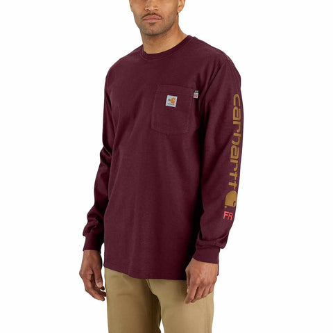 flame resistant carhartt force® loose fit midweight long-sleeve logo graphic t-shirt