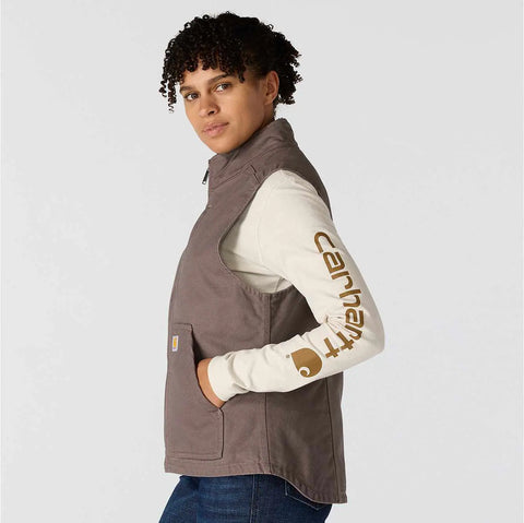 women's sherpa lined vest - relaxed fit - washed duck