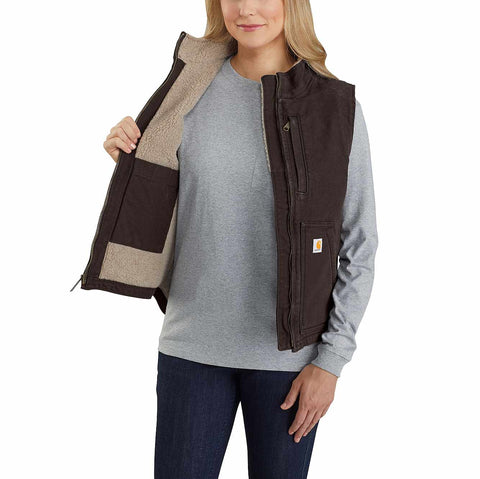women's sherpa lined vest - relaxed fit - washed duck