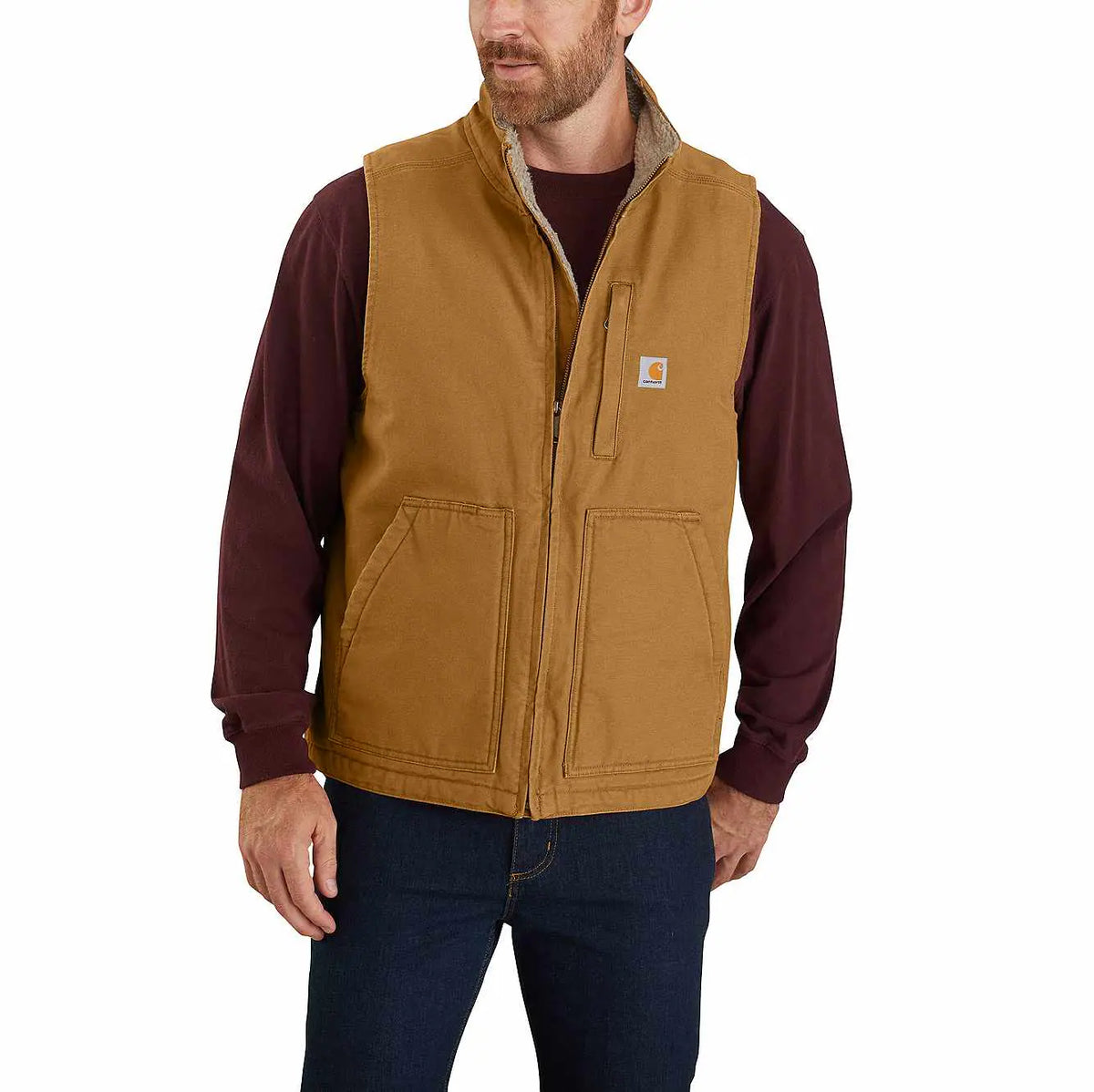 men's mock-neck sherpa-lined vest - loose fit - washed duck