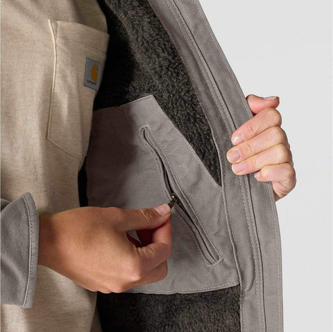 women's sherpa lined jacket - loose fit - washed duck - 3 warmest rating