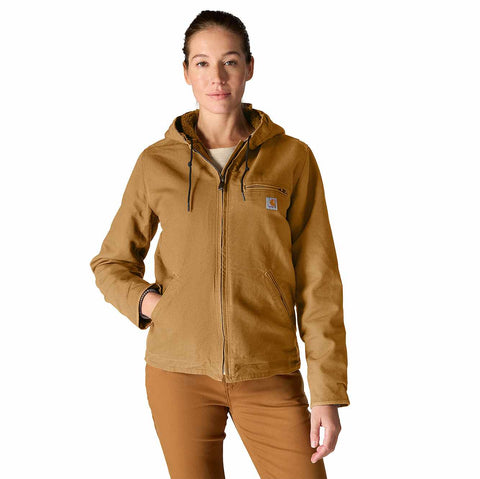 women's sherpa lined jacket - loose fit - washed duck - 3 warmest rating