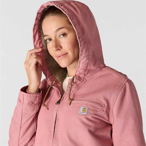 women's sherpa lined jacket - loose fit - washed duck - 3 warmest rating