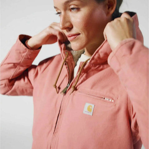 women's sherpa lined jacket - loose fit - washed duck - 3 warmest rating