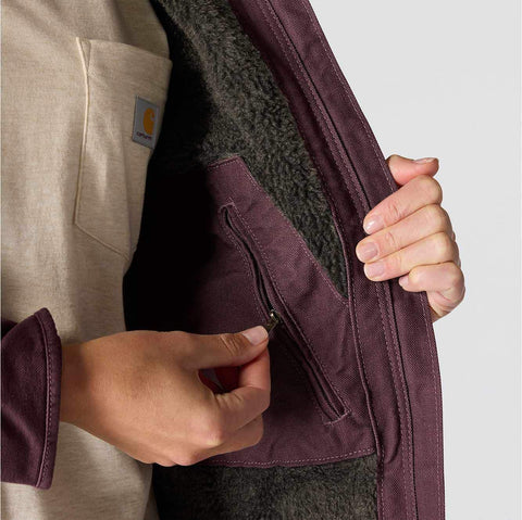 women's sherpa lined jacket - loose fit - washed duck - 3 warmest rating