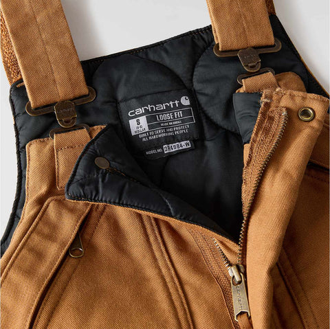 women's insulated bib overalls - loose fit - washed duck - 4 extreme warmth