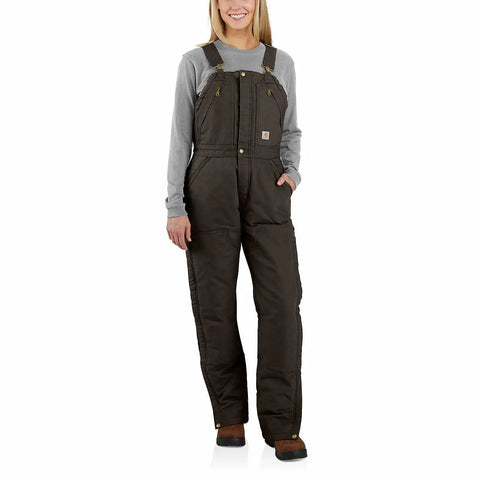 women's insulated bib overalls - loose fit - washed duck - 4 extreme warmth