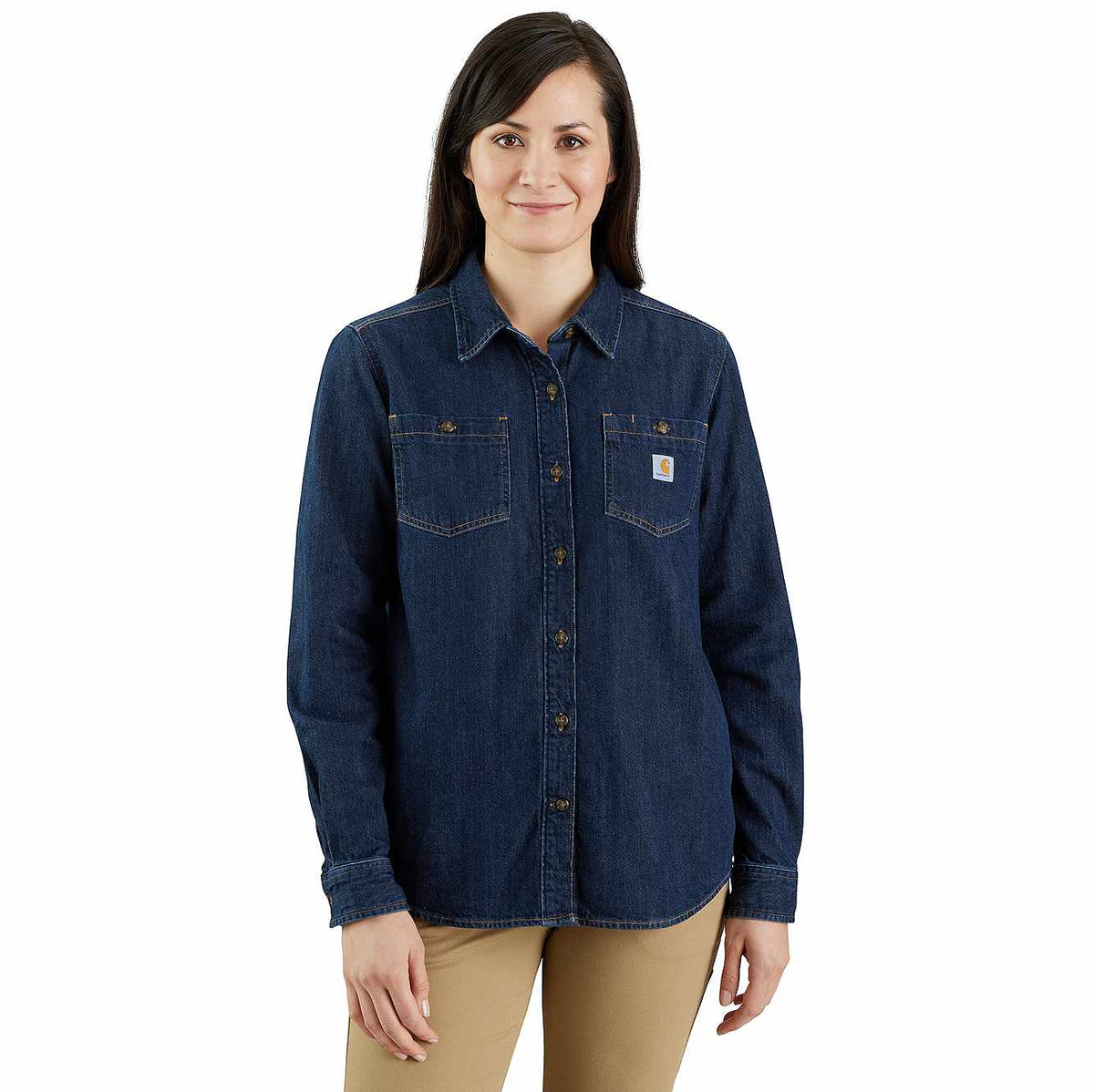 women's relaxed fit midweight denim long-sleeve over shirt