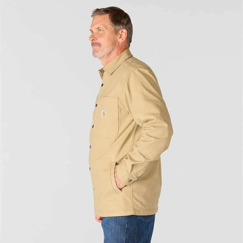 rugged flex® relaxed fit canvas fleece-lined snap-front shirt jac