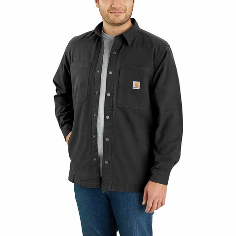 rugged flex® relaxed fit canvas fleece-lined snap-front shirt jac