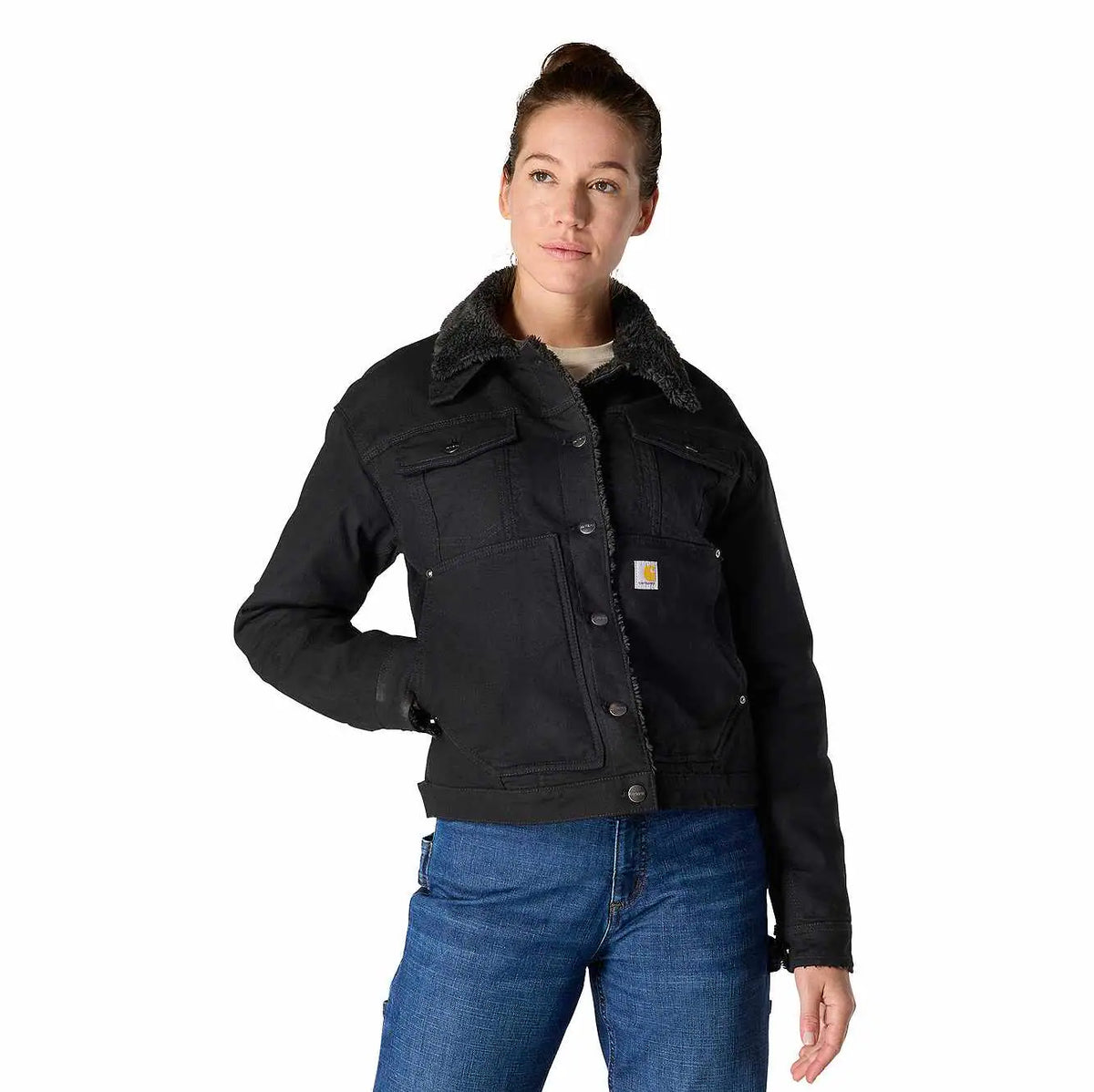 women's rugged flex® loose fit canvas sherpa-lined jacket - 2 warmer rating