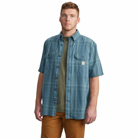 loose fit midweight short-sleeve plaid shirt