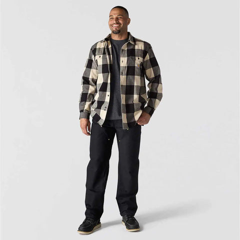 loose fit heavyweight flannel long-sleeve plaid shirt