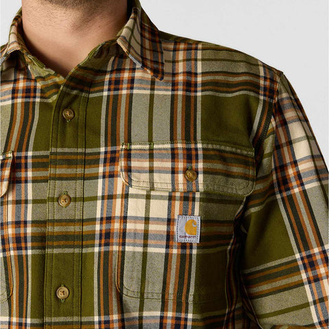 loose fit heavyweight flannel long-sleeve plaid shirt