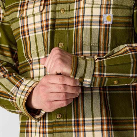 loose fit heavyweight flannel long-sleeve plaid shirt