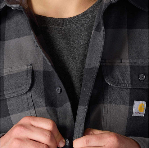 loose fit heavyweight flannel long-sleeve plaid shirt