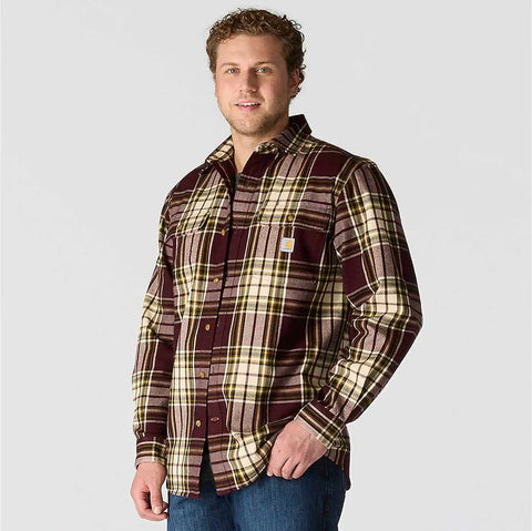 loose fit heavyweight flannel long-sleeve plaid shirt