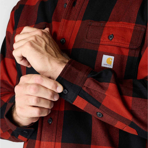 loose fit heavyweight flannel long-sleeve plaid shirt