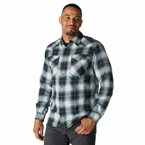 montana rugged flex™ relaxed fit lightweight long-sleeve snap-front plaid shirt