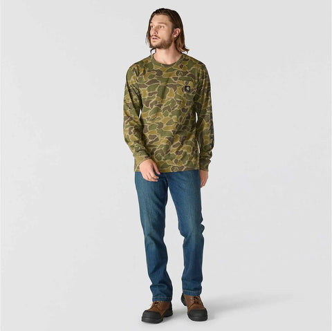 relaxed fit heavyweight long-sleeve pocket camo logo graphic t-shirt