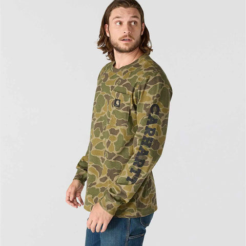 relaxed fit heavyweight long-sleeve pocket camo logo graphic t-shirt