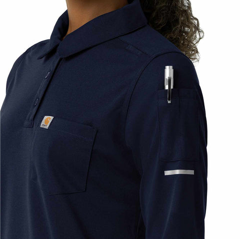 women's rugged flex® rscu heavyweight long sleeve polo scrub top