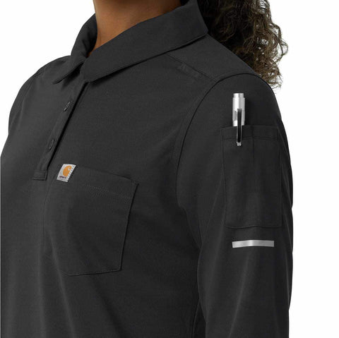 women's rugged flex® rscu heavyweight long sleeve polo scrub top