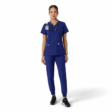 women's force essentials v-neck knit panel scrub top