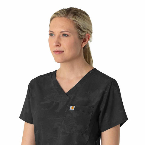women's tuck-in print scrub top