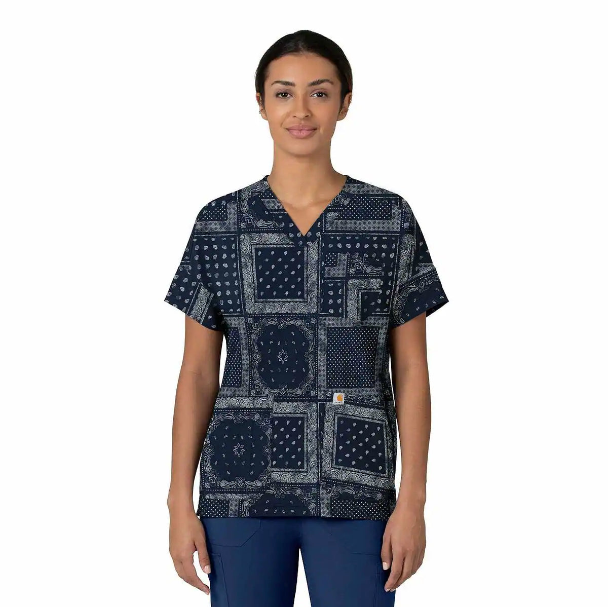 women's oversized v-neck print scrub top