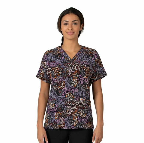 women's oversized v-neck print scrub top