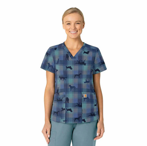 women's v-neck print scrub top