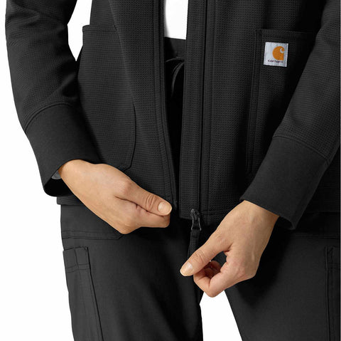 women's full zip waffle scrub hoodie