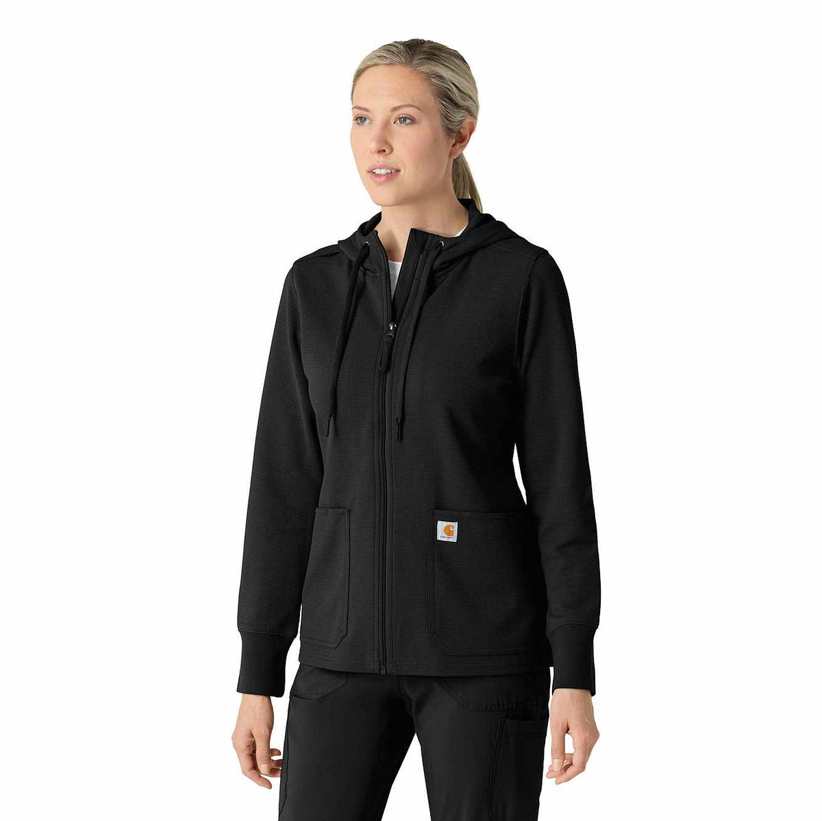 women's full zip waffle scrub hoodie