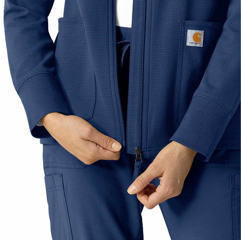 women's full zip waffle scrub hoodie