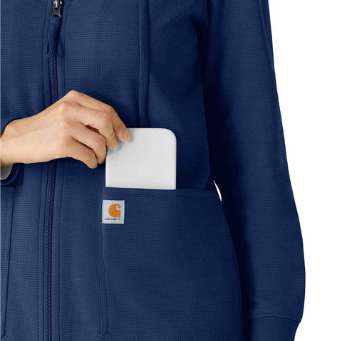 women's full zip waffle scrub hoodie